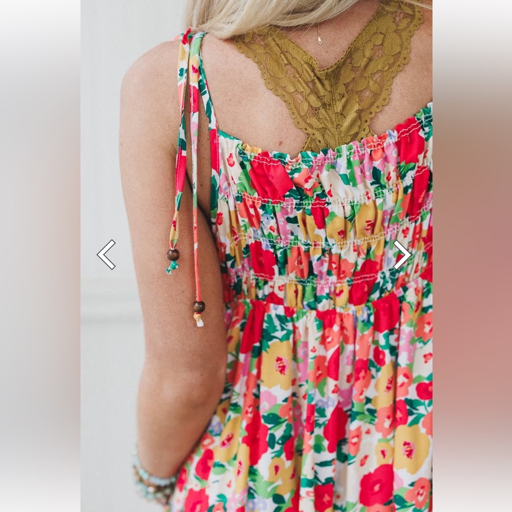 Floral Tie-Strap Maxi Dress in Multi-Color Three Bird Nest S NEW Boho Spring - Picture 5 of 12